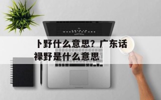 卜野什么意思？广东话禄野是什么意思