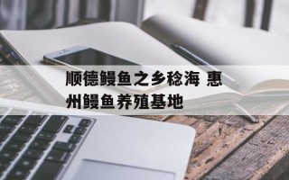 顺德鳗鱼之乡稔海 惠州鳗鱼养殖基地