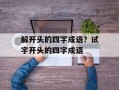 解开头的四字成语？试字开头的四字成语