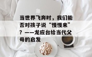 当世界飞奔时，我们能否对孩子说“慢慢来”？——龙应台给当代父母的启发